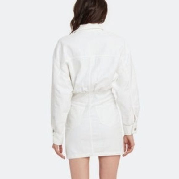 IRO RAFFA BALLOON SLEEVE DENIM COLLARED BLOUSON BUTTON MINI DRESS WHITE 42 NWT - Picture 3 of 12